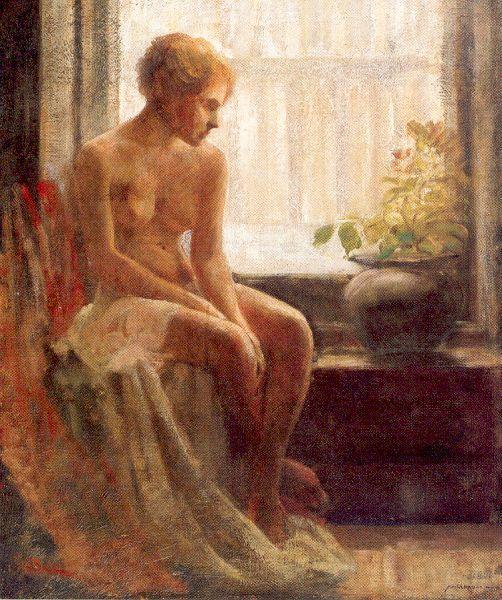 Mulhaupt, Frederick John Nude Seated by a Window Norge oil painting art